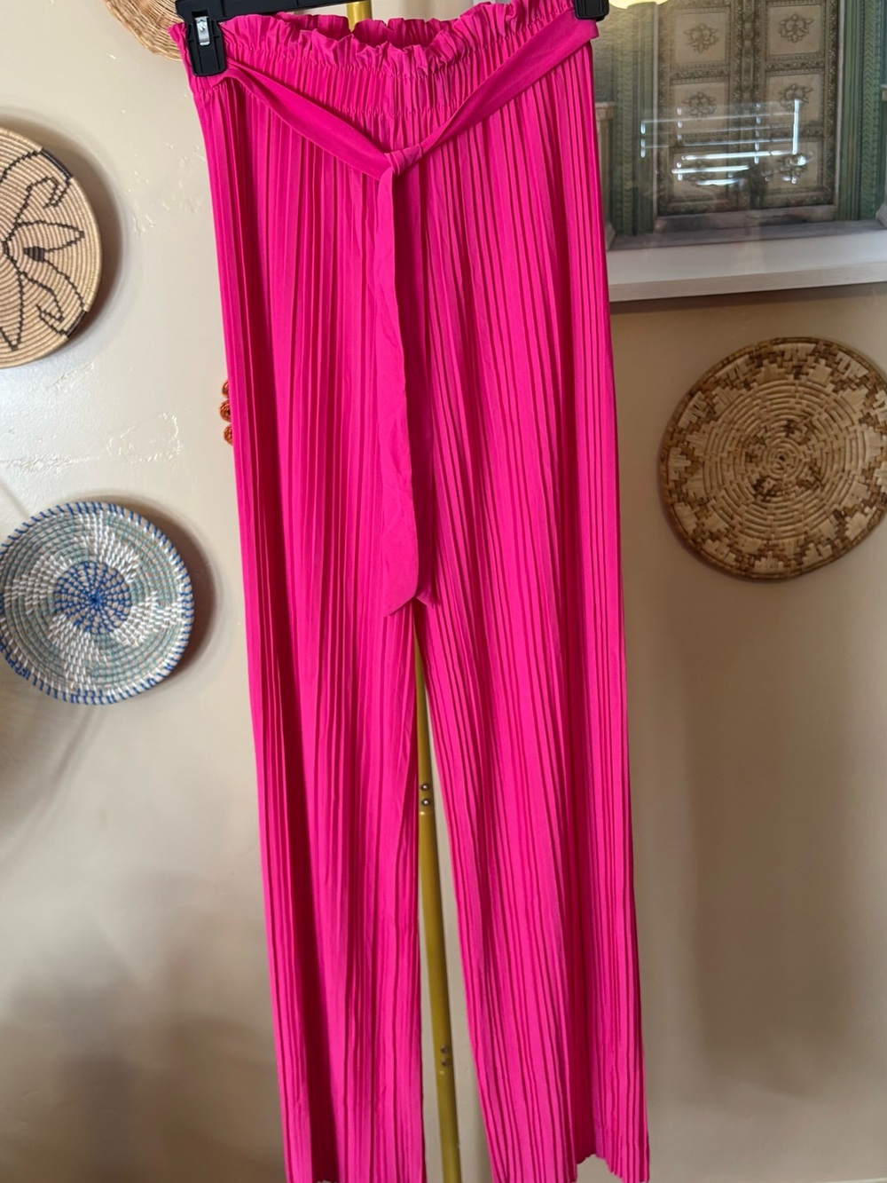 Forever 21 Hot Pink Pleated High-Waist Wide-Leg Pants